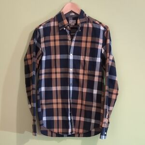 J. Crew Men's Checkered Shirt - Navy and Tan